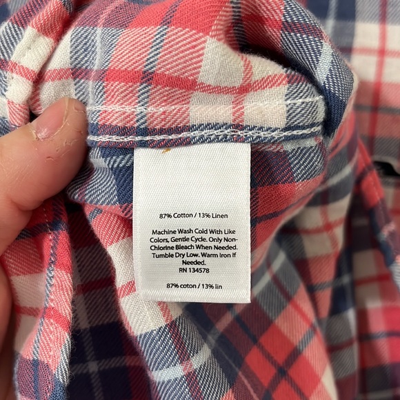 Vineyard Vines Boy’s Linen Blend Red White Blue Plaid Button Down Whale Shirt XL - Picture 7 of 11